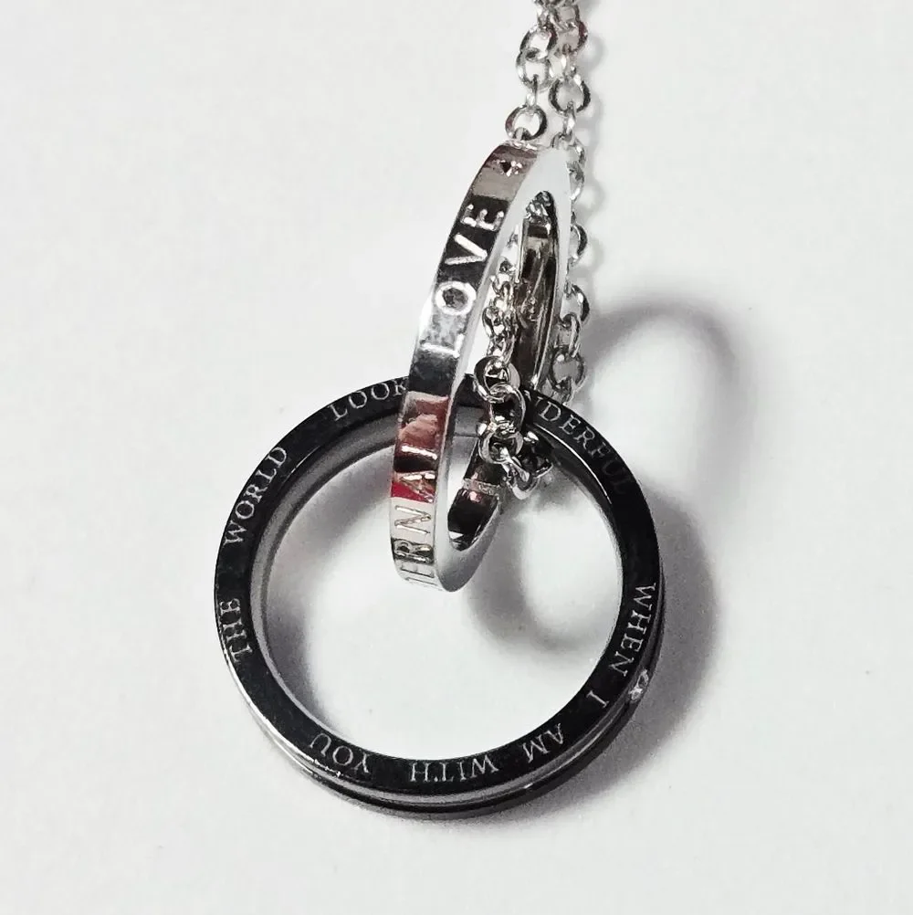 Love Pendant Necklace Two-Tone Interlocking Rings Stainless Steel Couples Gift